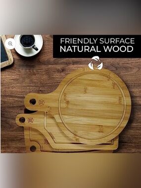 Natural Bamboo Round Cutting & Serving Board Set of 3 - NIB